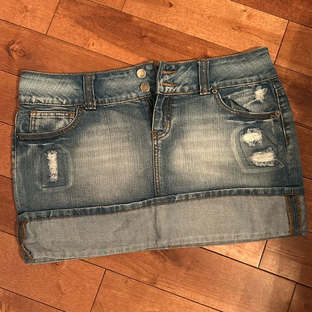 Distressed Jean Mini-Skirt